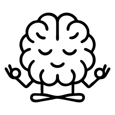 brain thinking, black outlined icon style, meditative expression, no background sticker