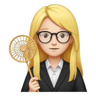 long yellow haired folding fan holder with glasses sticker