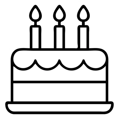 A birthday cake with lit candles and decorative frosting sticker