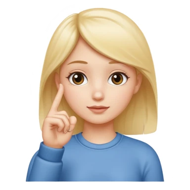 emoji of a girl making the ‘small’ gesture: thumb and index finger almost touching to indicate tiny size, other fingers curled, hand positioned near her face, soft glossy emoji texture sticker