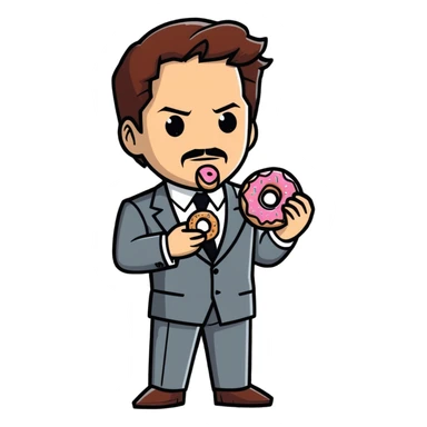 Tony Stark eats a donut. sticker