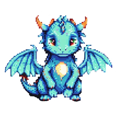 pixel art dragon with tiny wings, cute and expressive sticker