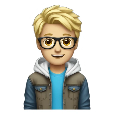 Blond boy with blue glasses and Black shoes and a white hoodie and jeans sticker