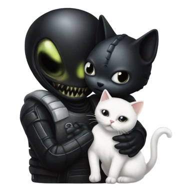 black xenomorph hugs a white cat sticker