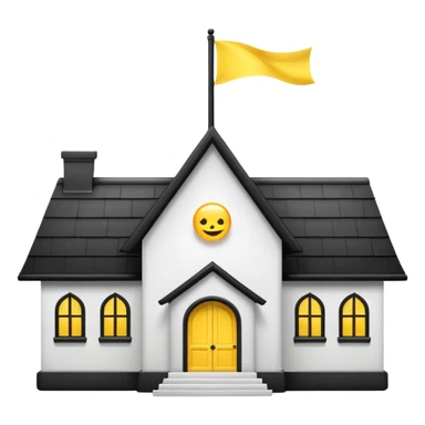 simple magic school, white background, magic school, black roof, with a big flag, big flag on a roof, big yellow flag, white school sticker