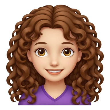 A girl with long curly brown hair, fair skin and beautiful hazel eyes, smiling.  sticker