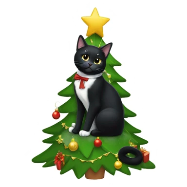 Black tuxedo cat sitting Christmas tree  sticker