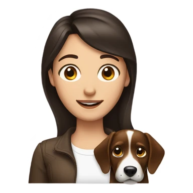 A brunette woman with an brunette man with dog sticker