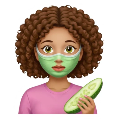 lightskin girl having a spa day with green skincare facemask and cucumbers on her eyes and brown curly hair and a pink shirt  sticker