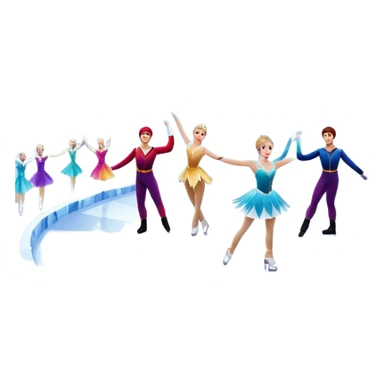 An icon of a theatrical ice show with close-up costumed figure skaters performing a dramatic scene on a glowing ice stage. Spotlights, colorful scenery, and a cheering audience in a grand arena convey the magic and artistry of the ice performance. Transparent background included. sticker