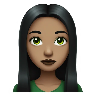 Brown goth girl with long black hair and green eyes portrait  sticker