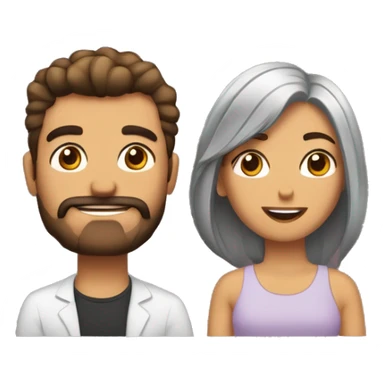 Chico co barba corta acostado en el sofá y chica de pelo moreno abrazándolo  sticker