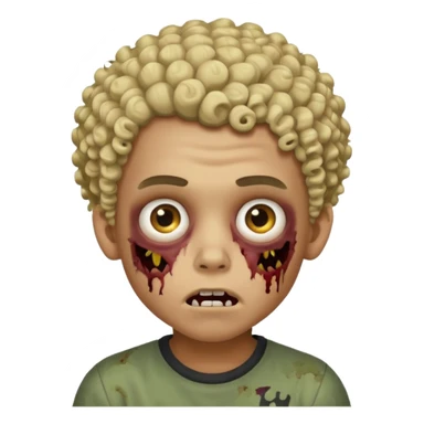 boy zombie with curly mixed lightskin hair, not straight or white boy hair, creepy expression, iPhone emoji style sticker