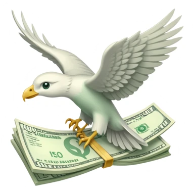 un fajo de dólares con alas volando, "que no sea un ave agarrando el fajo" quiero que el fajo de billetes tenga alas sticker