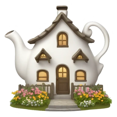 White teapot cottage with flowers  sticker