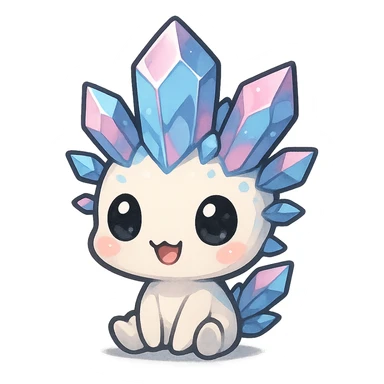 kawaii chibi crystal sprite creature, blue and pink crystals, extra small body, large head, adorable expression, chibi style sticker