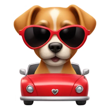 Dog with heart sunglasses and riding in a red car sticker