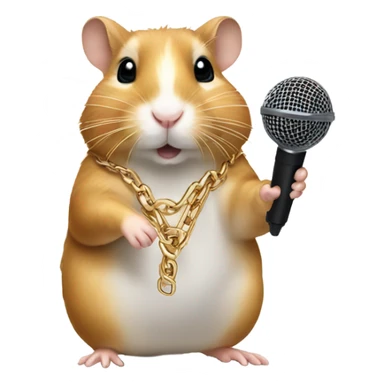 hampster wearing a gold chain holding a microphone sticker