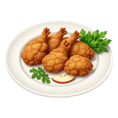 generate an emoji style of chicken karaage with a small parsley on top on a white plate, apple style emoji. sticker