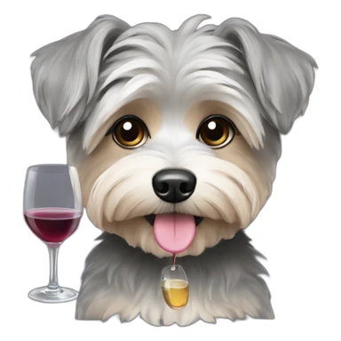 grey morkie drinking wine sticker