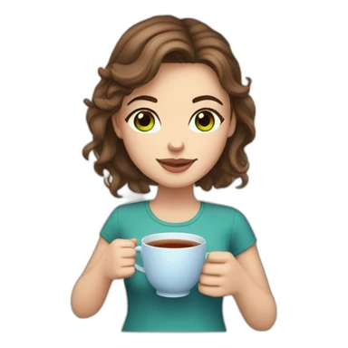 white girl brown hair blue/green eyes and cup of tea in hand sticker
