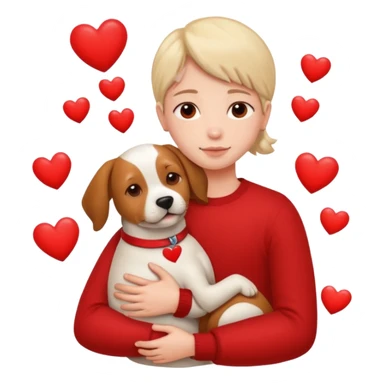 a person hugging a dog with hearts sticker