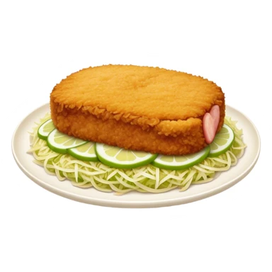 Cinematic Realistic Tonkatsu Dish Emoji, featuring a golden, breaded pork cutlet served with shredded cabbage rendered with rich textures and vibrant, dynamic lighting. sticker