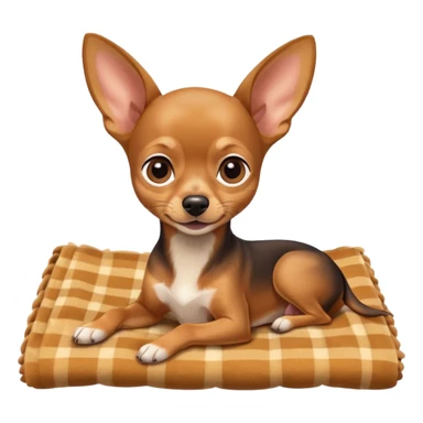 Miniature Pinscher Chihuahua mix lying on a blanket, big ears, playful look sticker