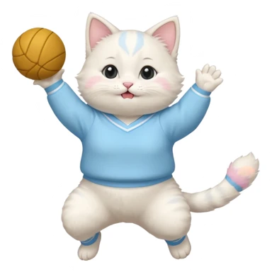 A chubby white kitten in pastel uniform jumping in cheer pose. sticker