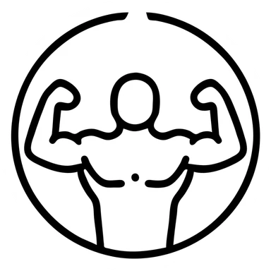 circular icon with transparent background showing muscular masculine figure in heroic action pose with fists clenched and arms flexed, vivid fiery energy burst radiating from behind, symbolizing transformation empowerment, cartoonish realistic style, ideal for video game power-up icon sticker