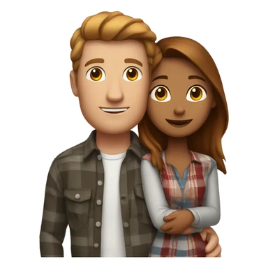 Tall white man with brown hair wearing plaid hugging small  Indian girlfriend sticker
