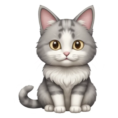 a realistic looking very fluffy grey and white cat sitting up straight sticker