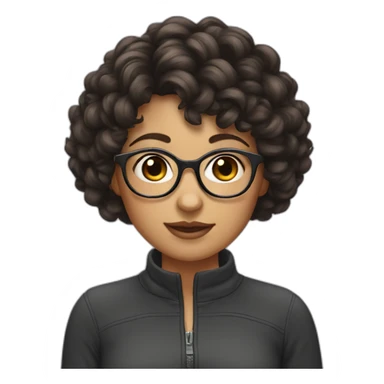 girl with short curly dark brown hair and bangs and thin glasses sticker