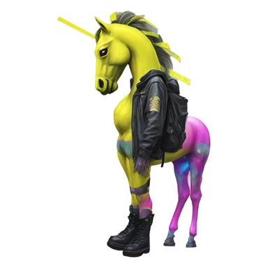 .Zombie_ Vaporwave black holographic oilslick zombie unicorn yellow caution tape graffiti Pegasus with  prosthetic leg  sticker