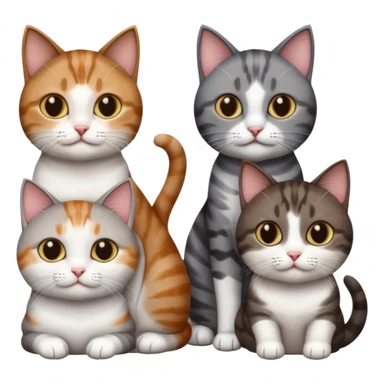 3 different coloured short haired cats including; a dark brown tabby and white cat, and a dark grey and white  sticker
