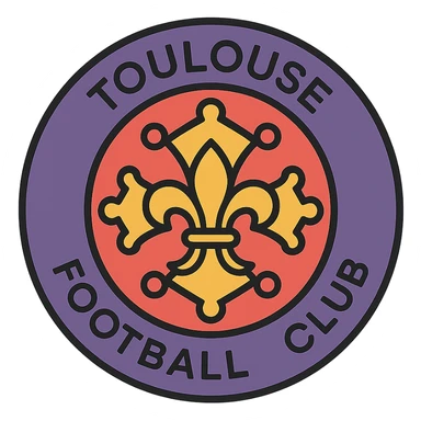 Toulouse football club badge as a vector-style icon, geometric shapes, stylized elements, focus on the fleur-de-lis, purple accents sticker