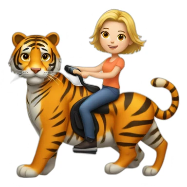 short haired white girl riding a cartoon tiger sticker