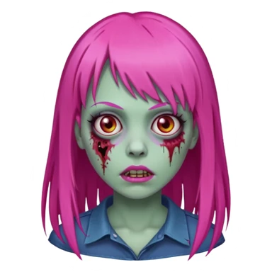 Create a female zombie emoji with long, straight hair in hot pink and bangs. sticker
