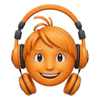 Orange happy face emoji with a couple of hair,headphones,and antennas. sticker