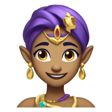 Shantae the Half-Genie, with Tan Skin, Purple Hair with a purple long ponytail, Blue pupils, Gold Tiara on her forehead, elf ears, Circular earrings, Winking, smiling. sticker