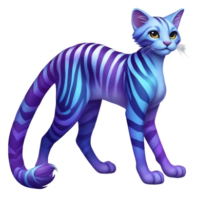 Colorful vernid fantasy creature LiLaiRa Kamirah Falvie whiskers paws full body purple blue gradient stripes braided tail feline sticker