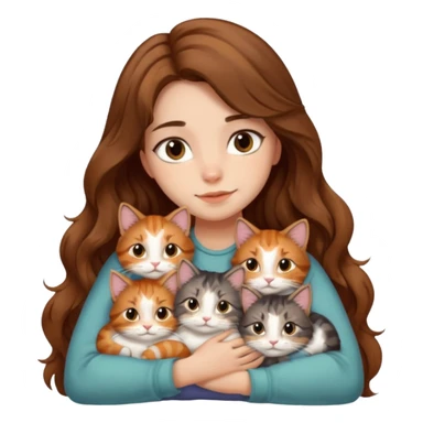 girl with long wavy brown hair snuggling 6 cats sticker