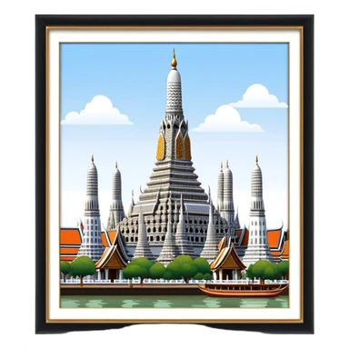 Cinematic Realistic Wat Arun Landmark Emoji, depicting the towering temple spires adorned with intricate porcelain mosaics sticker