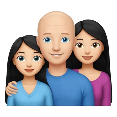 Bald white man blue eyes in love with Filipina woman 2 young Filipina girls long hair sticker