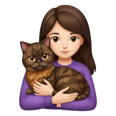 brunette girl snuggling a tortoiseshell Persian cat sticker