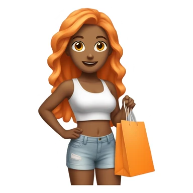 Tan girl with long orange hair wearing cute gym outfit holding shopping bags sticker