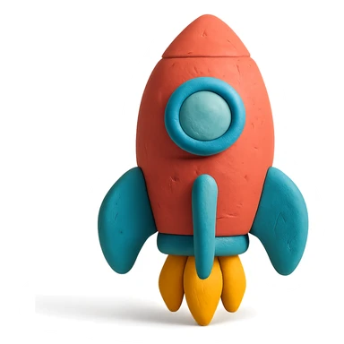 rocket ship, matte finish, playful colors, matte plasticine claymation style sticker
