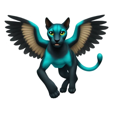 winged black puma with turquoise eyes flying sticker