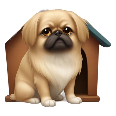 Pekinese in doghouse sticker