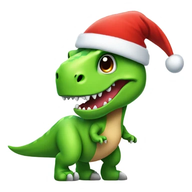 A cute green T-Rex with a Santa hat on sticker